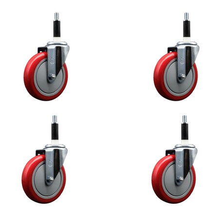Service Caster 5'' Red Poly Wheel Swivel 7/8'' Expanding Stem Caster Set, 4PK SCC-EX20S514-PPUB-RED-78-4